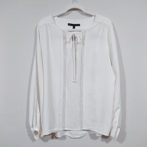 White House Black Market White Blouse L Lace Detail Long Sleeve Work Top